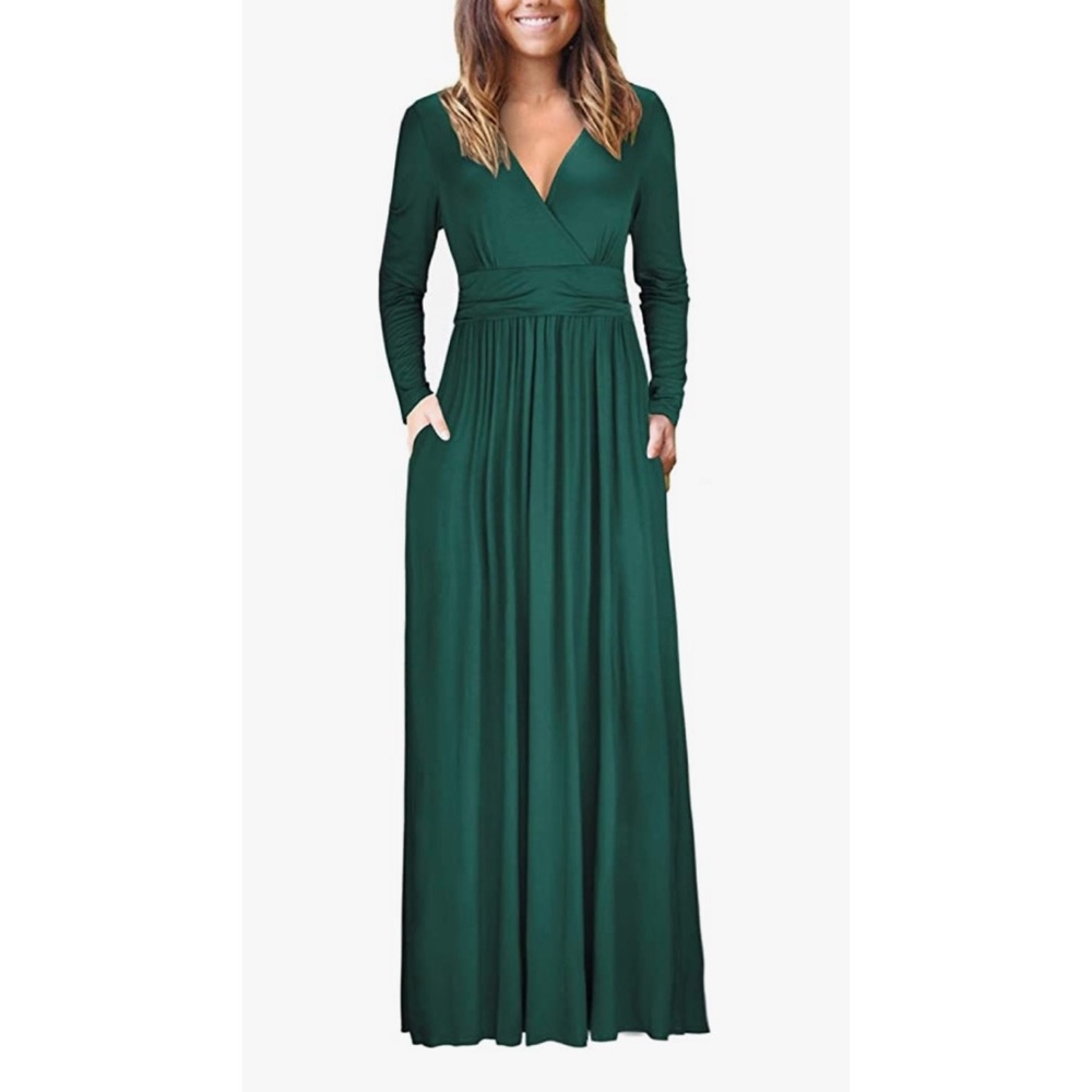 Ouges Womens Green Long Sleeve V-Neck Wrap Waist … - image 1